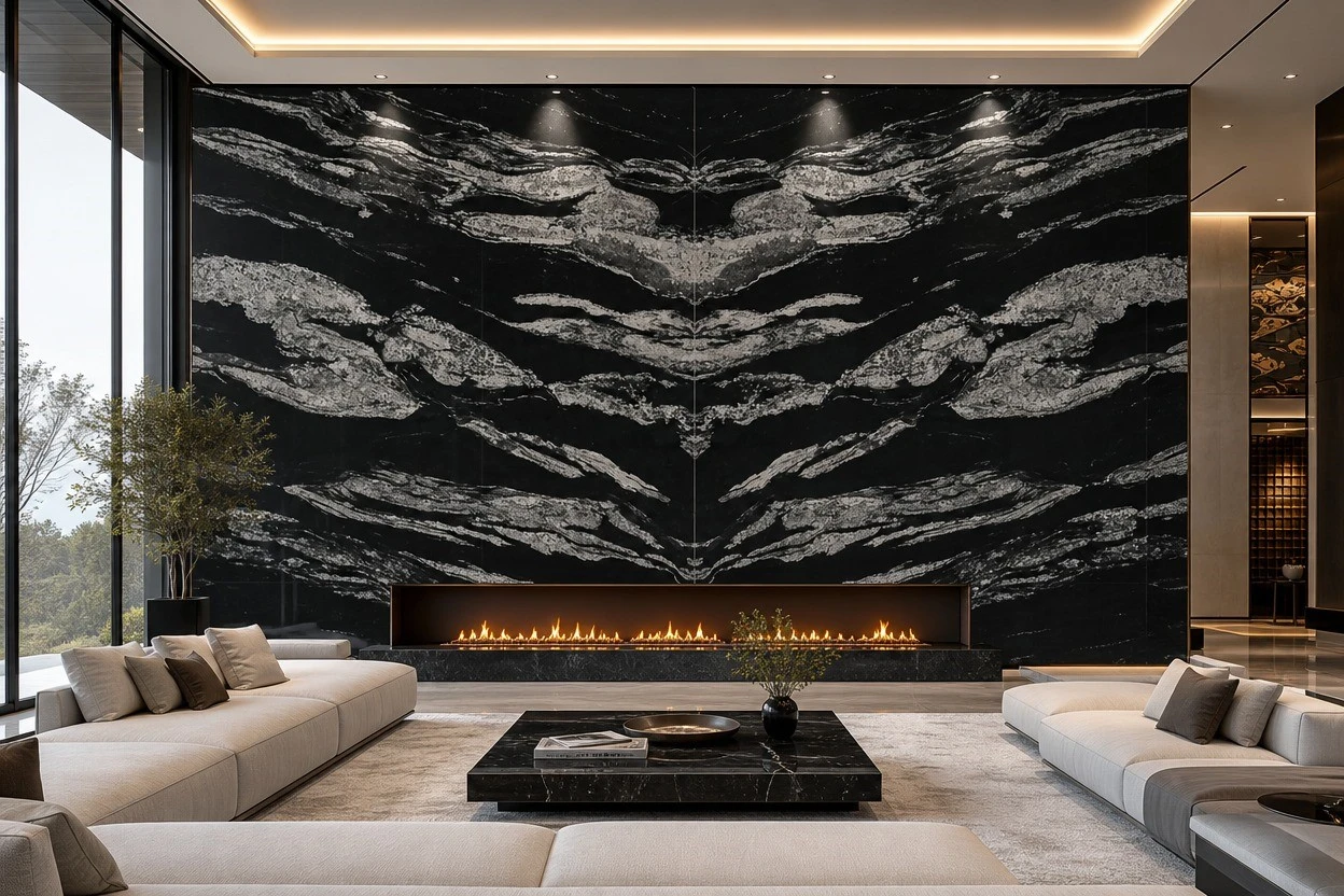 02black-white-marble-bookmatched-feature-wall 02black-white-marble-bookmatched-feature-wall